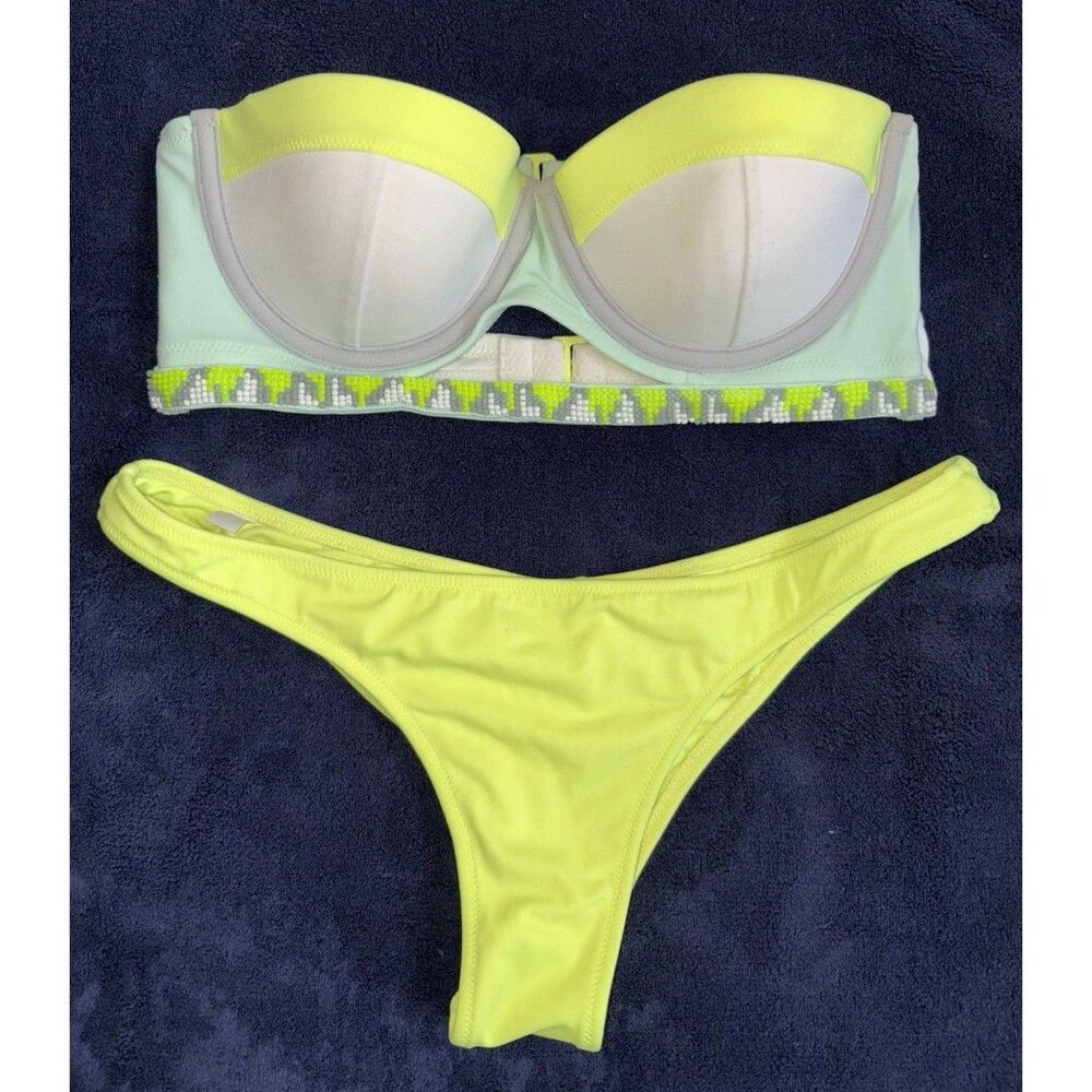 Victoria Secret Flirt Bikini Beaded Bandeau Top -32C & Itsy Cheeky Bottom -Small